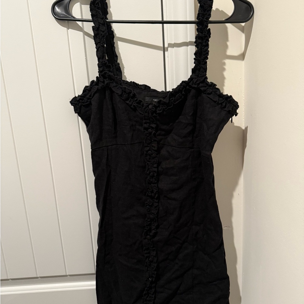 Forever 21 Black Ruched Ruffled Mini Dress